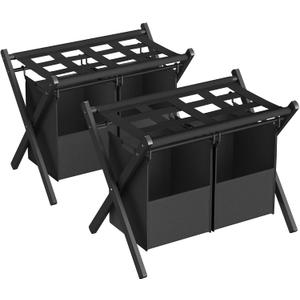 SONGMICS 2 Pack Luggage Racks with 2 Removable Laundry Bag, Set of 2 Suitcase Stands for Guest Room, Foldable for Space-Saving Storage, Steel Frame, Hotel, Bedroom, Black URLR008B02