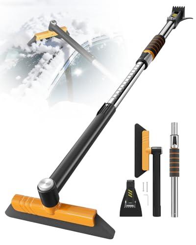 helloleiboo 43.7" Extendable Ice Scrapers for Car Windshield for 12 Adjustable Length Settings with Foam Grip and 360° Pivoting Brush Head Detachable Snow Brush for Truck SUV(Orange)