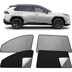 XCBYT 2019-2024 RAV4 Window Shades - Switch Between Total Blackout & Bug-Free Ventilation Car Window Covers | Reflective Silver 99% UV Heat Shield Breathable Mesh Side Window Sun Shade (4 PCS)