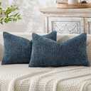 MIULEE Pack of 2 Lumbar Couch Throw Pillow Covers 20x12 Inch Coastal Navy Blue Modern Boho Accent Decorative Pillow Covers Soft Chenille Farmhouse Cushion Covers for Home Decor Bed Sofa Living Room