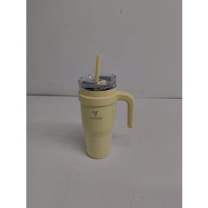 REDUCE Halo 24 oz Stainless Steel Vacuum Insulated Tumbler - Spill Proof Travel Mug with Flip Handle Lid - Keeps Drinks Cold for 32 Hrs - Dishwasher Safe - Cupholder Friendly - French Vanilla
