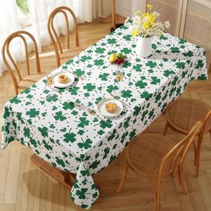 St Patricks Day Tablecloth Rectangle,Shamrock Green Table Cloths Lucky Leaves Spillproof Wrinkle Resistant Waterproof Soft Polyester Oblong Table Cover Decorations for Dining Kitchen (60"x120")