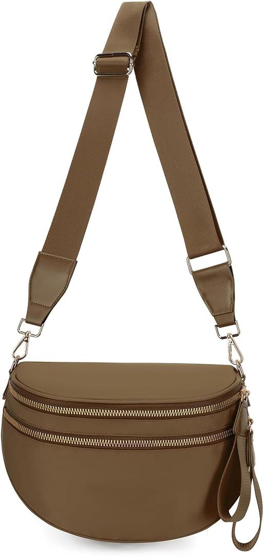 WOOMADA Checkered Crossbody Bag Bum Bag for Women, Fanny Pack Checkered Purse, Belt Bag with Shoulder Strap(Caramel)