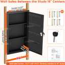 25.6" Tall Wall Safes Between the Studs, Lockable Hidden Safe Box with Hooks for Keys Jewellery, In Wall Safe for Money Medicines Valuables, Black