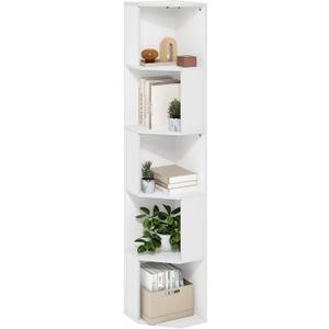 Furinno ECON Corner Shelf, 5-Tier Corner Book Shelf, Standing Storage Shelves, Cube Display Rack, Bookshelf, for Organization and Storage, Living Room, Home Office, White