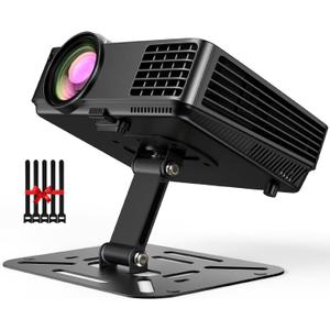 Projector Foldable Stand, Mini Projector Stand, Desktop Projector Mount, Table Top Projector Stand with Tilt Angle Adjustable Small Bracket for Mini Projector with Cable Ties (Black)