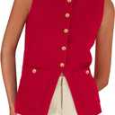 PRETTYGARDEN Women's 2026 Spring Sweater Vest Sleeveless Button Down Knit Cardigan Tank Tops Summer Business Casual Outfits (Red, L)