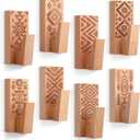 Amyhill 8 Pack Boho Decorative Wood Adhesive Wall Hooks, Boho Wooden Hooks for Hanging Hat, Coat, Jacket - No Damage Wall Mount Towel Hangers Key Holder, Bathroom Kitchen Decor(Classic Color)