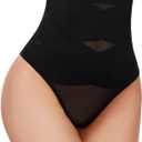 SIMIYA Thong Shapewear Tummy Control for Women High Waist Stay-Put Body Shaper Girdle Compression Stomach Shapewear Thong (Black, M)