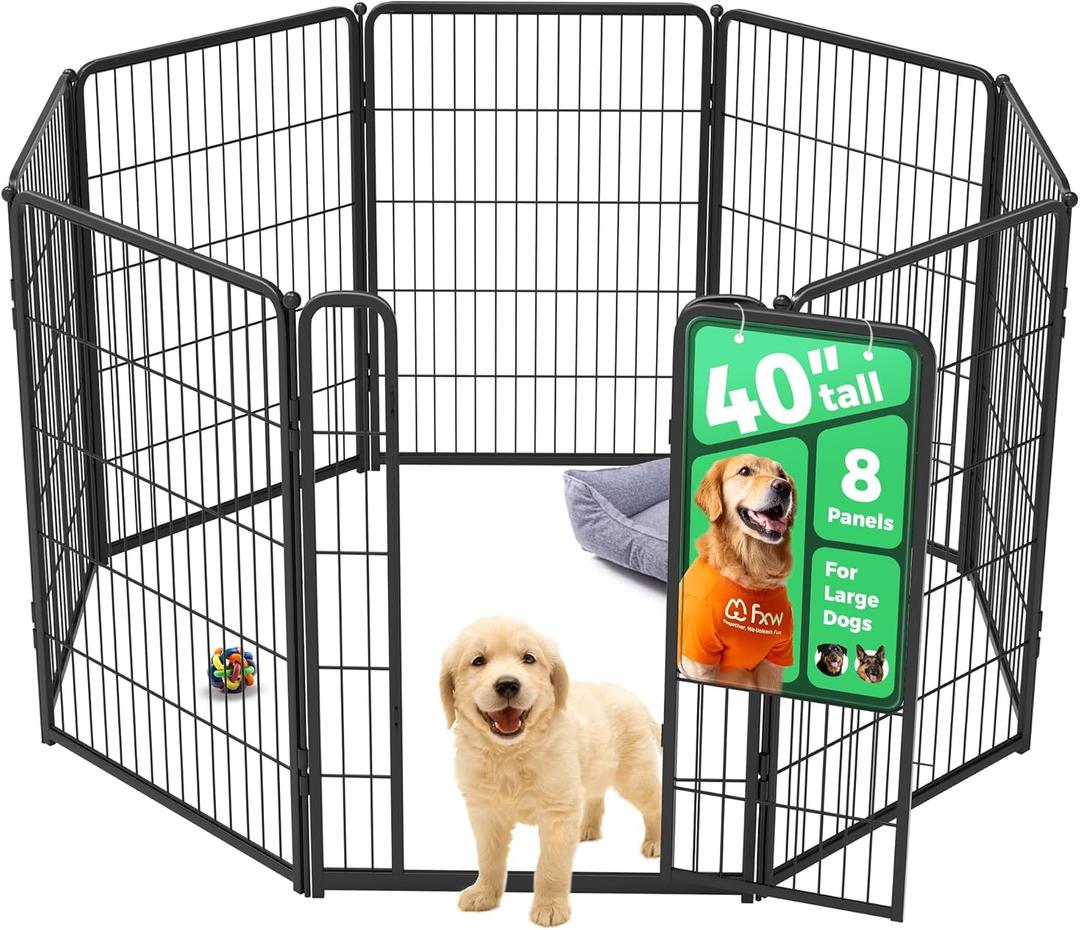 FXW Homeplus Unleashed Indoor Dog Playpen - Stress-Free and Safe Play, Heavy Duty 40 Inch 8 Panels Dog Pen for Medium and Large Dogs, BlackPatented