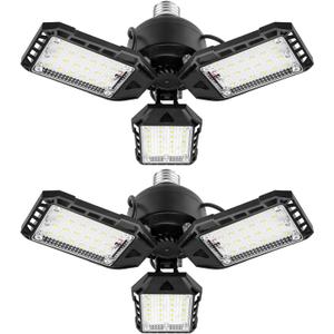 LED Garage Lights 2 Pack -80W, 8000LM 6500K Led Shop Light with 3 Deformable Panels, Basement Barn Light Garage Ceiling Lights, E26 for Garage, Warehouse, Shop, Basement