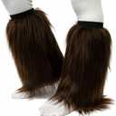 FHQHTH Faux Fur Leg Warmers for Women 10" Faux Fur Boot Cuffs, Fluffy Rave Festival Costume Sleeves for Heels & Boots (Brown)