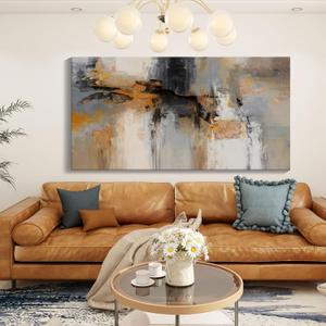 AJAZIKO Large Abstract Canvas Wall Art - Wall Art for Living Room and Bedroom, Modern Wall Decor in Orange and Gray Hues, Perfect Office Decorations for Work (58"L x 29"W, yellow)