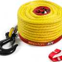Synthetic Winch Rope 1/2" x 92'-25000 lbs Winch Line with Protective Sleeve,Forged Winch Hook,Safety Pull Strap go for 4WD Road Vehicle Truck SUV ATV UTVYellow