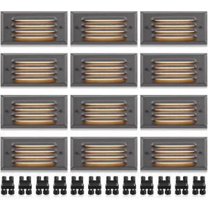SUNVIE Low Voltage Step Lights Outdoor 5W LED Stair Lights with Horizontal Louver Faceplate Deck Lights for Steps Stairs Fences 12V 3000K 3.2FT ETL Listed Wire, Fastlock2 Connectors Included, 12 Pack