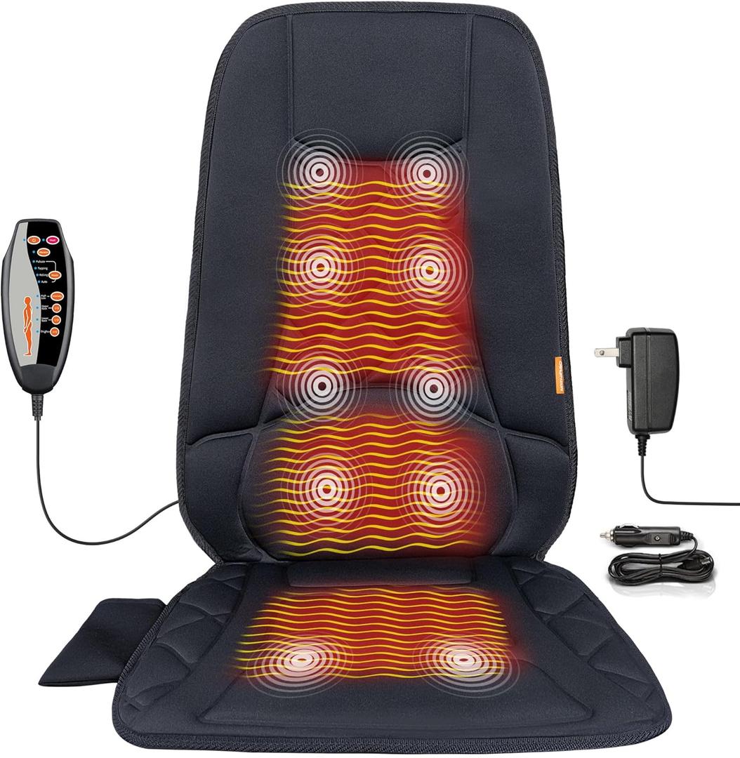 10 Vibration Motors, Massage Seat Cushion with Heat, Back Massager for Chair Back Massager Heated Seat Cover Massage Chair Pad for Pain Relief Home Office Use