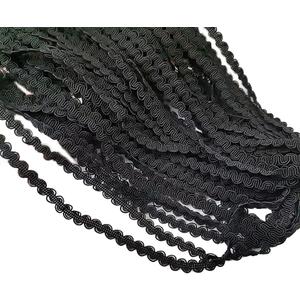 27.34 Yard Metallic Braid Trim Embellishment, 5mm Wide Polyester Lace Trim Ribbon with Wave Pattern Gimp Braid Lace Ribbon for Garment Accessories Costume Jewelry DIY Crafts Sewing (black)