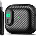 RFUNGUANGO for AirPods 3 Case Cover, Anti-Fall Lock Design, Powerful Drop Protection, Carbon Fiber Black for Apple AirPods 3rd Generation Charging Case(2021)- Black