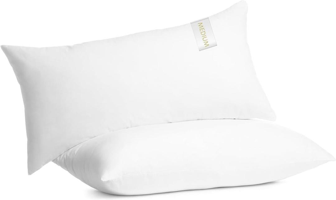 Digital Decor 100% Cotton Hotel Pillows, U.S. Made Hypoallergenic Pillows with Down Alternative Fiber Fill for Side & Back Sleepers, Set of 2, Three Comfort Levels, (Soft, Medium, Firm) Firm (Standard (Pack of 2), Gold / Medium)