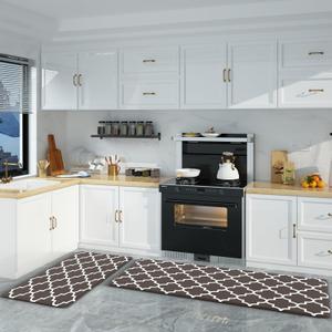 Kitchen Rug Set 2 PCS Kitchen Runner Rug Kitchen Floor Mat, Cushioned Anti Fatigue Non Skid Waterproof Comfort Standing for Kitchen, Home, Office, 17.3"x29"+17.3"x47", Brown