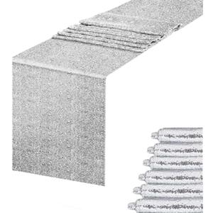 6 Pack Silver Sequin Table Runners, 12x108 inch Party Decor Glitter Table Linens Runner Sparkly Dinner Party Supplies Fabric for Baby Shower Holiday Celebration