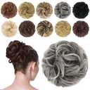 FESHFEN Messy Bun Hair Piece - Wavy Synthetic Chignon Scrunchies for Instant Volume, Elastic Bun Ponytail Hair Extensions Thick Hairpieces for Women, Black Gray and White Tips 1.50 oz