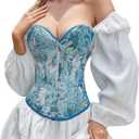 Alivila.Y Fashion Womens Vintage Floral Denim Overbust Corset Bustier Top (X-Large, Blue Short Torso)