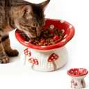 Cat Slow Feeder Bowl, Ceramic Slow Feeder Cat Bowls, Cute Mushroom Elevated Cats Bowl, Anti-Fatigue & Anti-Vomiting