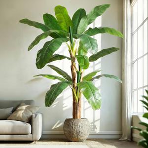 7ft Extra Tall Artificial Banana Tree, Fake Banana Leaf Plant with 19 Faux Banana Leaves, Perfect for Home Indoor Outdoor Patio Office Tropical Decor