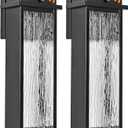 Black LED Dusk to Dawn Outdoor Lighting 2 Packs, 16" Large Outside Farmhouse Wall Lantern, Industrial Porch Wall Mount Light Fixture with Rippled Glass, Waterproof Modern Exterior Sconce Lamp