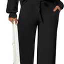 PRETTYGARDEN Women's 2 Piece Outfits Casual Lapel Half Zip Sweatshirts and Wide Leg Pants Tracksuit Sets (Large, Black)