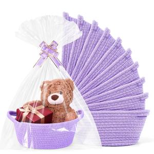 10PACK Purple Baskets for Gifts Empty, 12"x 8"x 5" Woven Gift Baskets with Gift Bags and Bows, Empty Gift Baskets for Christmas, Baby Gift Basket for Nursery, Shelf Small Storage Basket with Handles