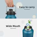 Konokyo Half Gallon Jug with Handle,64 oz Insulated Water Bottle with Carrying Pouch,Double Wall Vacuum Stainless Steel Metal Bottle,Indigo Black