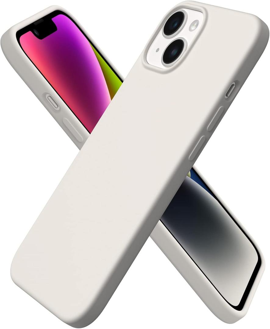 ORNARTO Compatible with iPhone 14 Case 6.1, Slim Liquid Silicone 3 Layers Full Phone Covered Soft Gel Rubber Case Protective Phone Cover 6.1 Inch-Stone Gray