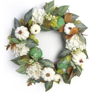 18 Inch Thanksgiving Wreaths for Front Door and Leaves Spring Door Wreath with Hydrangea and Maple, Christmas Artificial Floral Wreath for Porch, Window Farmhouse Party Holiday Home Decor (Green)