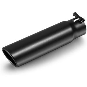 Exhaust Tip 2.5" Inlet, 3" Outlet 12" Overall Length, Premium Stainless Steel with Wear Resistant Black Coating, Rolled Angle Cut, Bolt-On Easy Installation, for Truck Diesel Tail Pipe