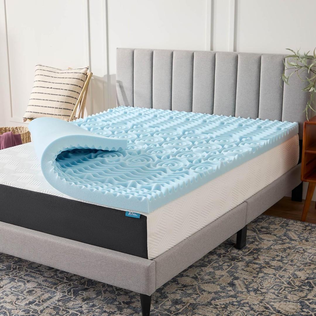 LUCID 3 Inch Gel Memory Foam Mattress Topper, King size 5 Zones Cooling Gel Infusion CertiPur Certified Foam