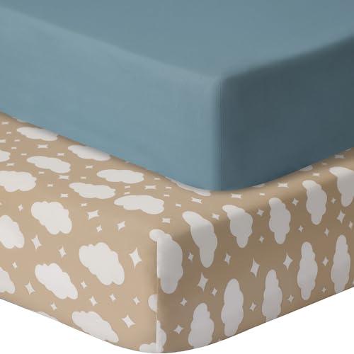 GUNTAIL Baby Crib Sheets for Boys Girls, 2 Pack Fitted Crib Sheet for Standard Crib and Toddler Mattress, Soft Microfiber Baby Sheet 52x28x8in. (Clouds & Dark Green)