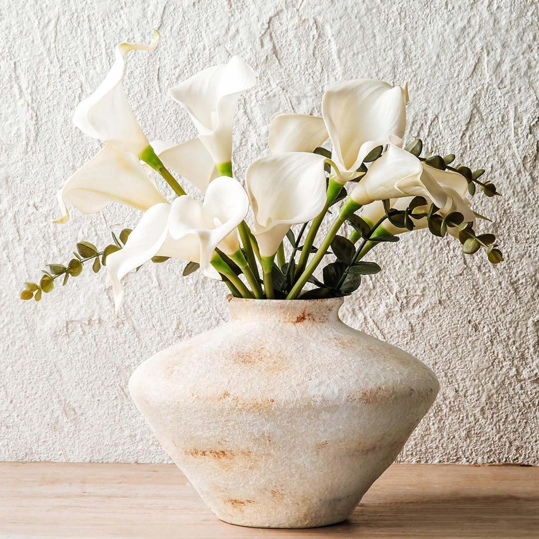 Rustic Ceramic Flower Vase, YBX White Ceramic Vase 5.6 Inches, Retro Distressed Textured Pottery Small Vase, Farmhouse Decorative Vases for Home Decor, Centerpieces, Hallway, Shelf Decorations, White