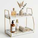 Mustry Bathroom Countertop Organizer, 2-Tier Makeup Organizer for Vanity, Wooden Shelf with Gold Metal Frame for Skincare, Perfume & Decor (White&Gold)