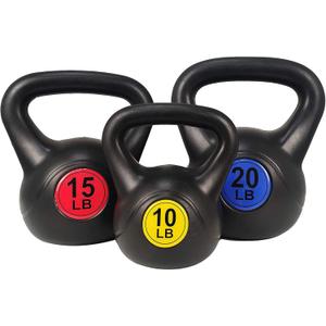 BalanceFrom Vinyl Kettlebell Set, 30/45/50/75 Pound Options  Cement-Filled Strength Training Weights with Ergonomic Grip and Color Coding for Full Body Fitness at Home or Gym