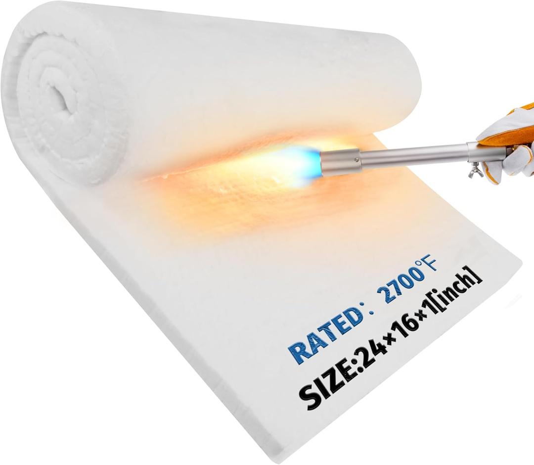 Nelyrho 24"x16"x1" Ceramic Fiber Insulation Blanket, Fireproof & Heat Resistant Up to 2700F, Ideal for Wood Stove Baffle, Fireplaces, Kilns, Forges, Pizza Ovens and More