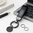 Metal Keychain Car Key Holder with 2 Key Rings Leather Key Pendant for Men & Women (Black)