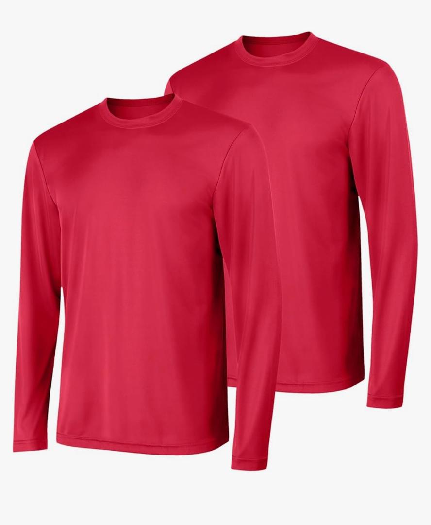 Hanes Sport Men's Long-Sleeve T-Shirt Pack, Cool DRI Moisture-Wicking Performance T-Shirts, Performance Tee, 2-Pack, S, Red