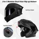 Motorcycle Helmet,Motorcycle Dual Visor Flip up Modular Full Face Helmet JR-815,DOT Approved Motorbike Helmet with 2 Visors for Adults Men Women(XXL,Matte Black-B)