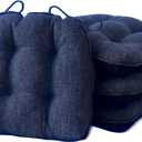 Chair Cushions for Dining Chairs Set of 4, Kitchen Chair Cushions, Chair Pads with Ties and Non Slip Backing, Tufted Memory Foam Seat Cushion 4 Pack, 15.5" x 15.5" x 4", Navy Blue