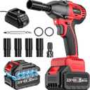 4.0Ah Battery Cordless Impact Wrench, Brushless 1/2 Impact Gun, 320Ft-lbs(430N.m) 20V High Torque Power Impact Driver, Electric Impact for Car Home, Red