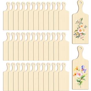36 Pcs Wooden Mini Cutting Board with Handle, Wood Craft Mini Charcuterie Boards, Unfinished Wood Paddle Blank Chopping Plank, Rectangle Wooden Craft Paddle for DIY Home Kitchen Decor(9.4 X3.5 in