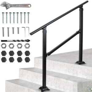 Handrails for Outdoor and Indoor Steps, 2 Step Stair Handrail, 40" x 33" Fits 2 to 3 Steps, Wrought Iron Staircase handrail, Used for Concrete Step, Porch Steps, One-Step Assembly, Black
