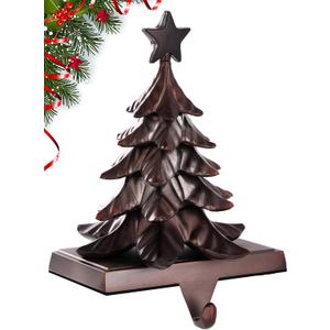 DAJAMAI Christmas Stocking Holder for Mantel, 3D Xmas Tree Metal Stocking Hooks for Fireplace - Christmas Tree Stocking Hanger for New Year Holiday Gifts Fireplace Decor Non-Skid Durable and Sturdy